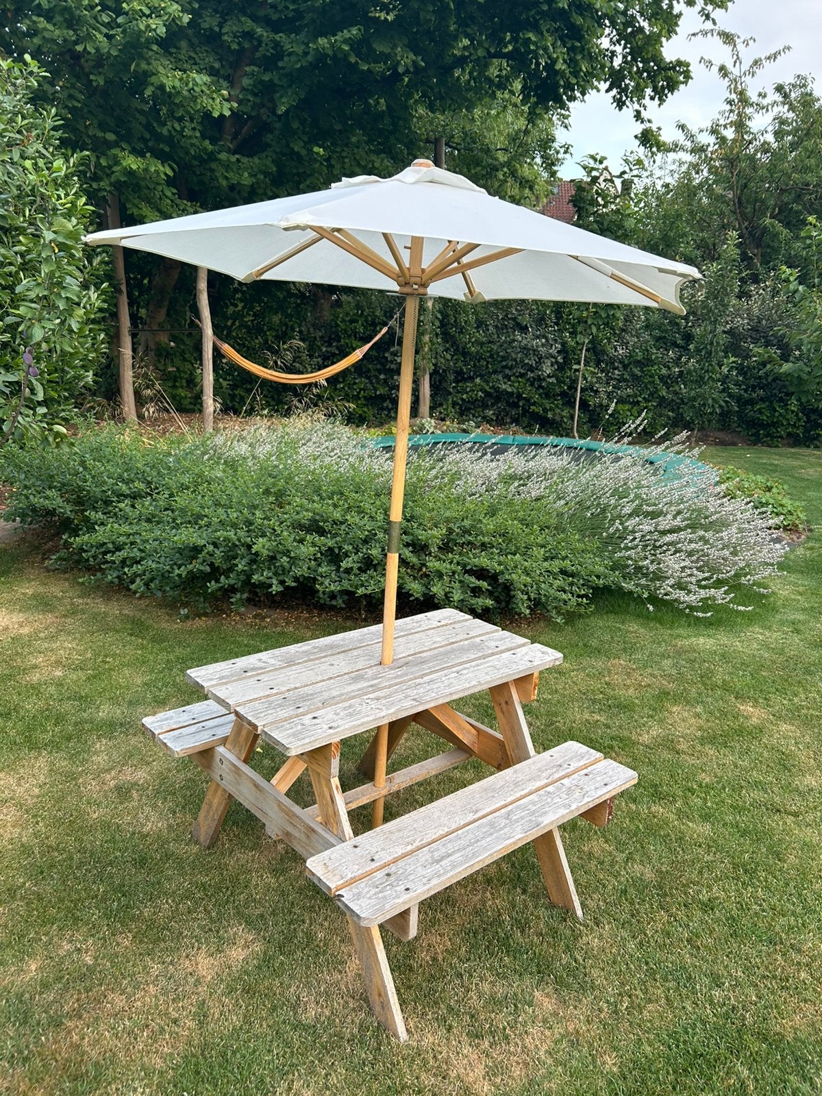 Kinder picknicktafel met parasol, Tuin en Terras, Picknicktafels, Gebruikt, Rechthoekig, Hout, Ophalen