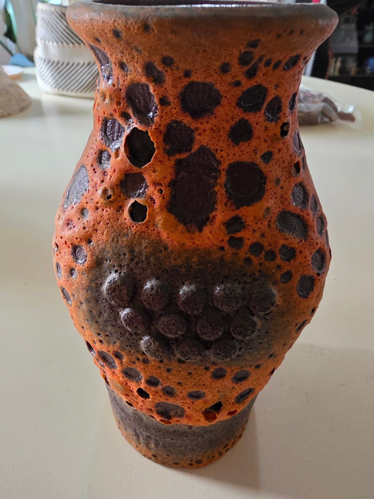 Vintage Fat Lava Vaas Oranje/Bruin, Antiek en Kunst, Ophalen