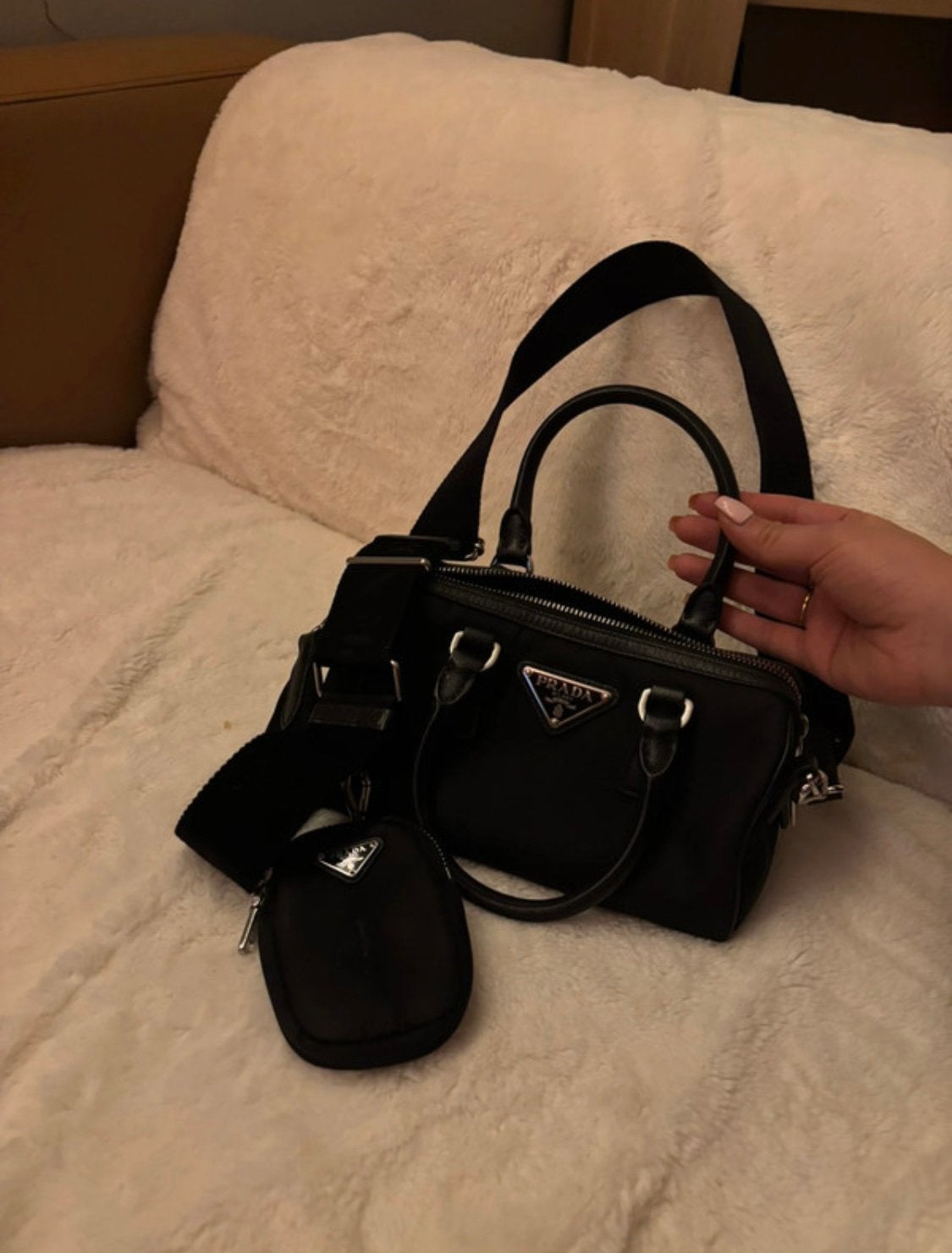 Prada Saffiano Multi Top Handle Shoulder Bag, Ophalen of Verzenden, Zo goed als nieuw, Zwart, Schoudertasje