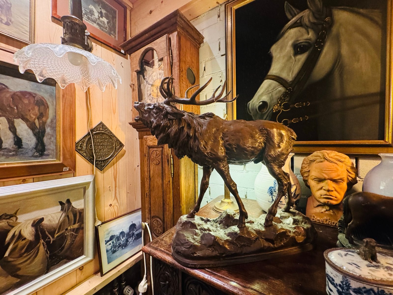Groot bronzen beeld burlend hert, Beeld, Bruin, Klassiek, 50 - 100 cm