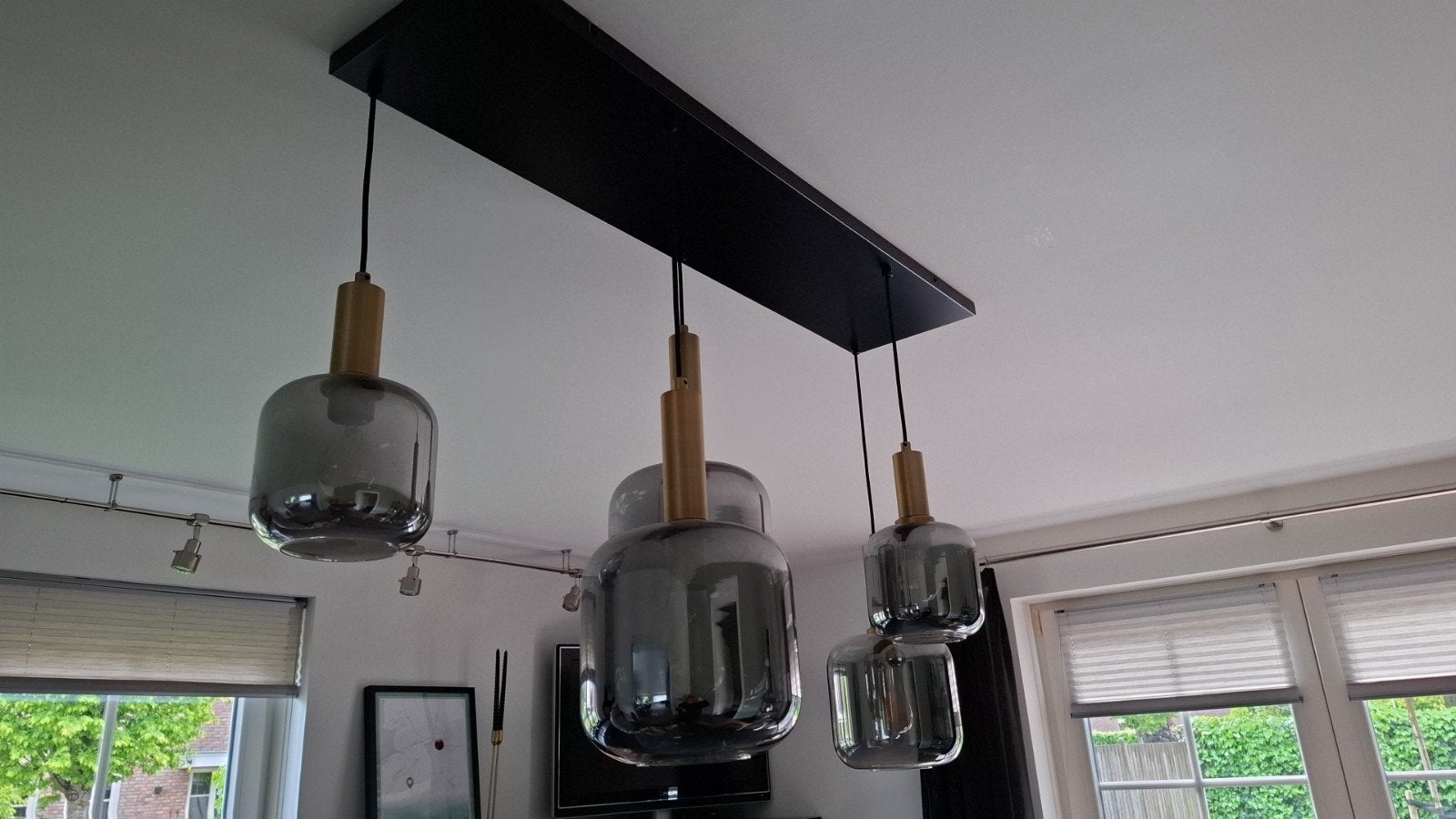 Moderne hanglamp Lekar - Antiek Brons - 5L, Overige fittingen, Ophalen of Verzenden, Zo goed als nieuw, Glas
