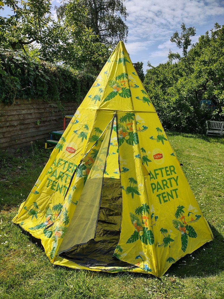 Prachtige geel groene Lipton afterparty tipi tent, 2 pers., Onb, Ophalen of Verzenden, Onb, Onb
