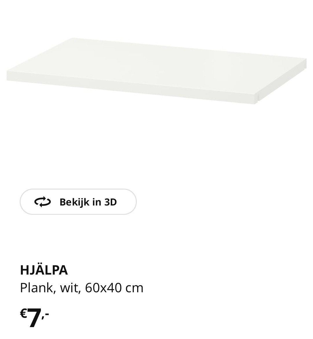Ikea Hjalpa plank wit 60x40cm met ophanghaken, zgan, Ophalen, Zo goed als nieuw