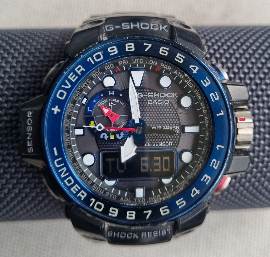 Casio G-Shock Gulfmaster GWN-1000B-1B, Sieraden, Tassen en Uiterlijk, Horloges | Heren, Ophalen, Gebruikt, Polshorloge, Kunststof