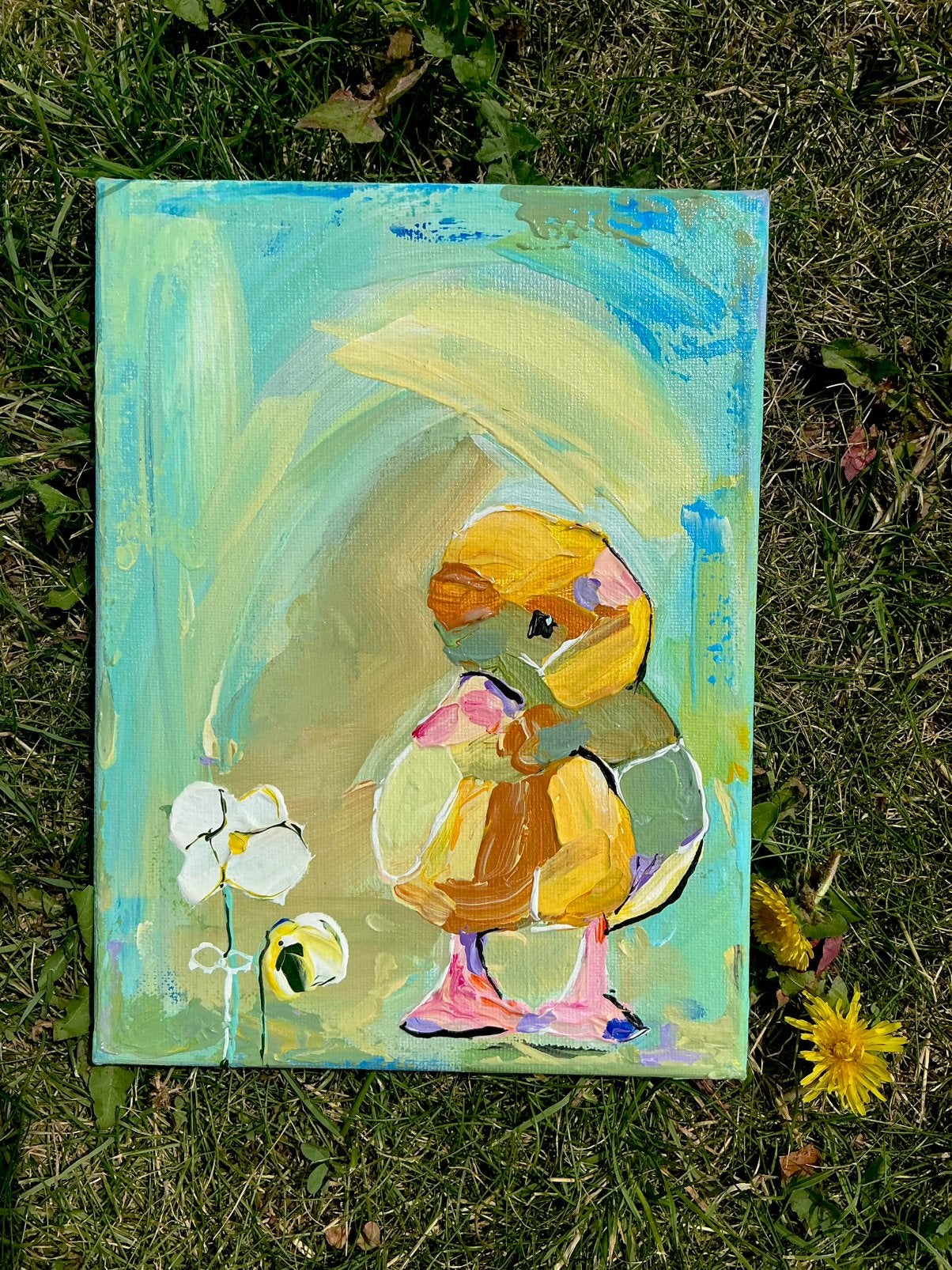 Eendje ~ eend ~  kleintje kunst ~origineel werk ~ atelier, Ophalen of Verzenden, Zo goed als nieuw, Minder dan 50 cm, Schilderij