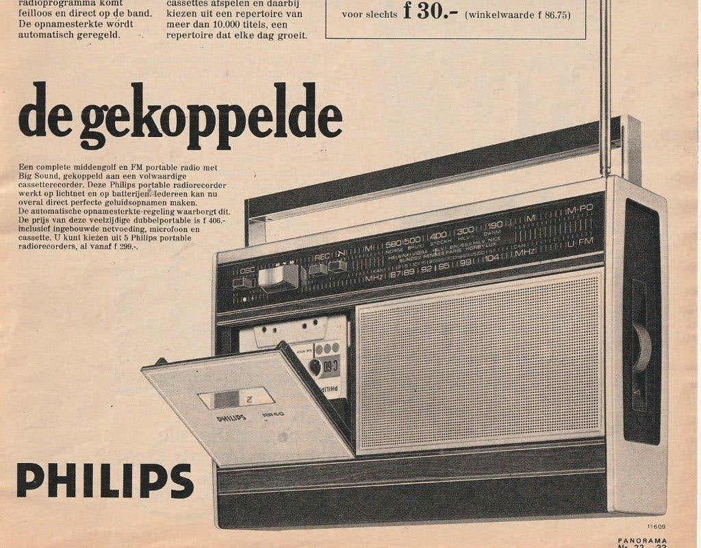 Retro reclame 1971 Philips radio gekoppelde recorder, Verzamelen, Verzenden, Overige typen