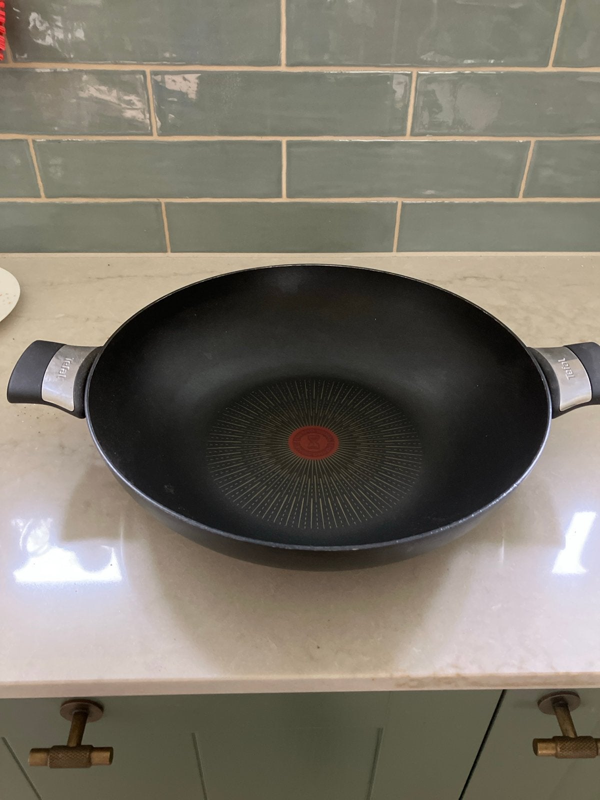 Tefal Wokpan 37 cm - Geschikt voor Inductie, Ophalen of Verzenden, Geschikt voor inductie, Wok, Gebruikt