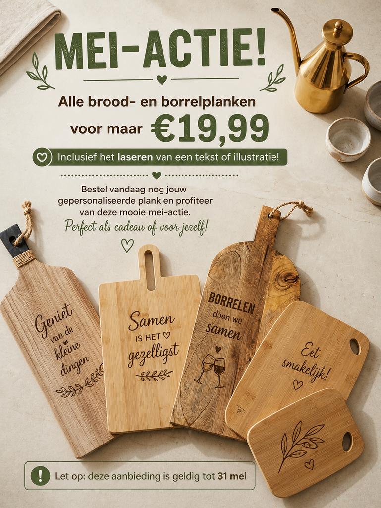 Gepersonaliseerde Borrel- serveer- broodplank, Ophalen of Verzenden, Nieuw, Rechthoekig, Hout