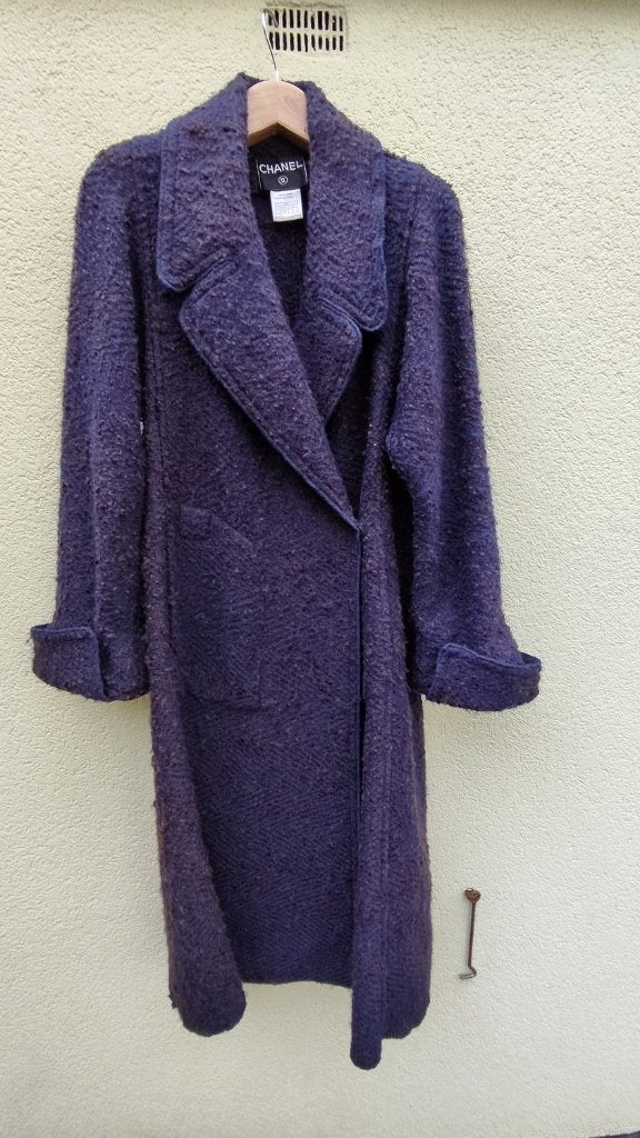Vintage Chanel Mantel uit 2000 herfst/winter, Maat 38/40 (M), Paars, Ophalen of Verzenden, Gedragen