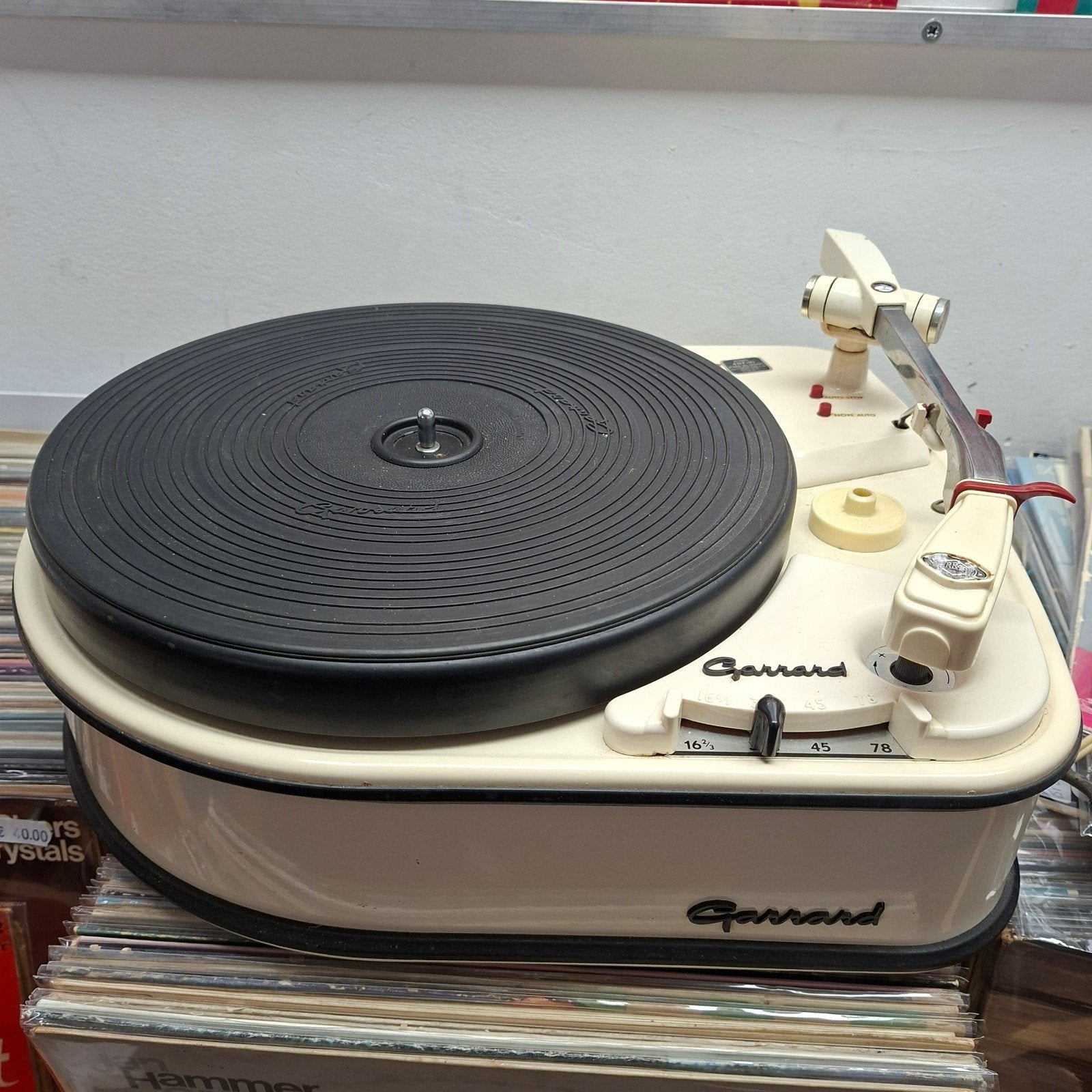 Vintage Garrard 4HF(H) Platenspeler met Shure M71-6 element, Overige merken, Gebruikt, Pitch-regelaar, Ophalen of Verzenden