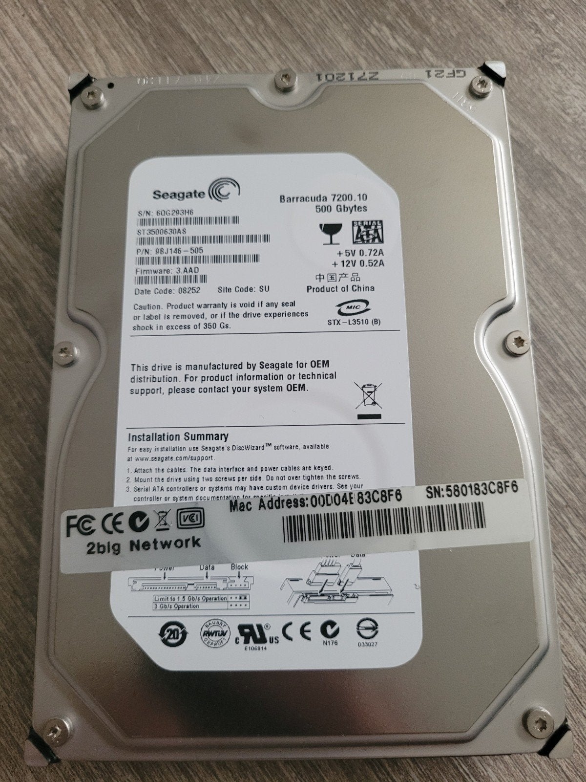 seagate 500 GB hardeschijf, Computers en Software, Harde schijven, Ophalen of Verzenden, Zo goed als nieuw, Seagate.