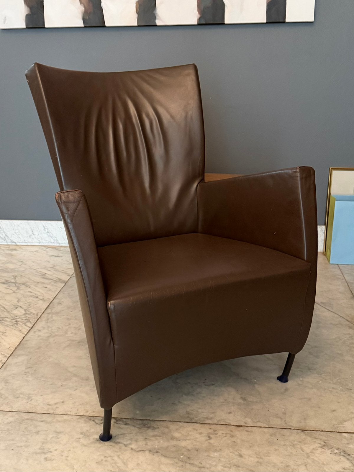 2 Montis Windy fauteuils - Bruin leder, Ophalen, Zo goed als nieuw, Design meubel, 50 tot 75 cm