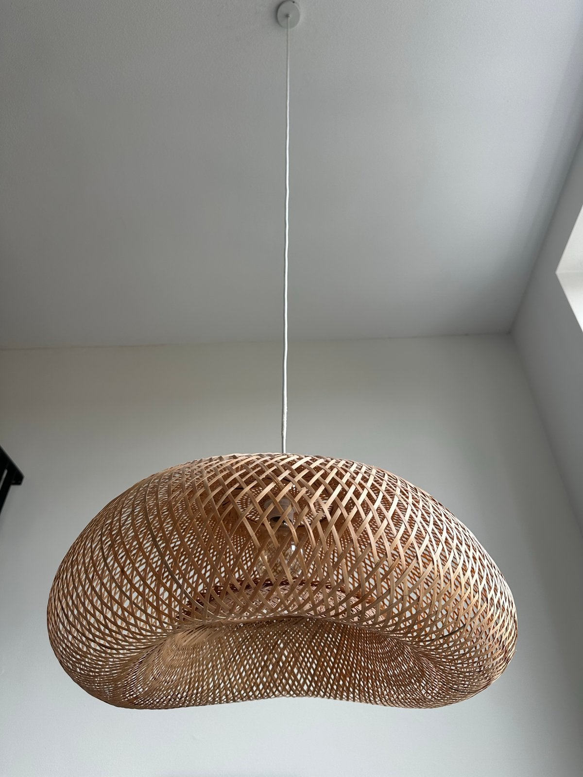 Grote rieten hanglamp, Ophalen, Zo goed als nieuw, Natuurlijk materiaal, E27 (groot)