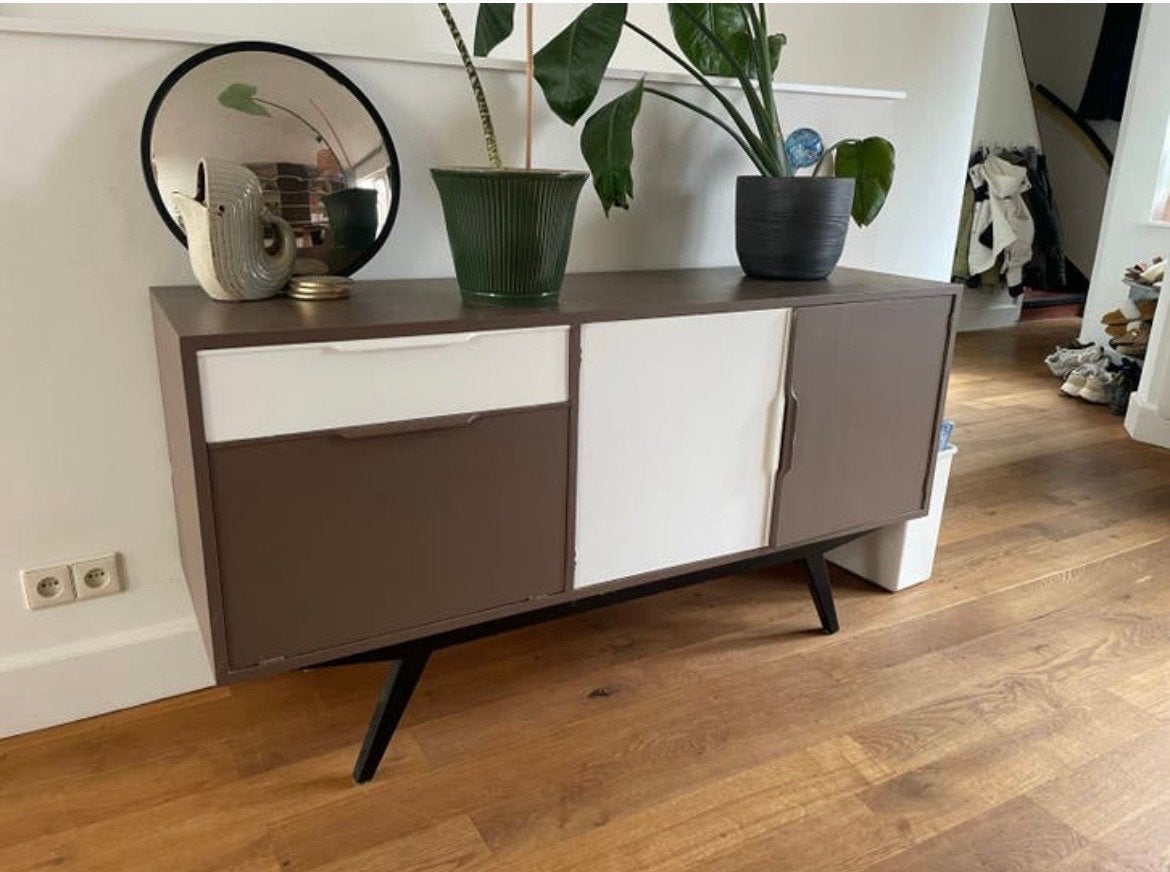 Modern Dressoir Bruin/Wit - 149x79x45 cm, Ophalen, Gebruikt, 100 tot 150 cm, Met lade(s)