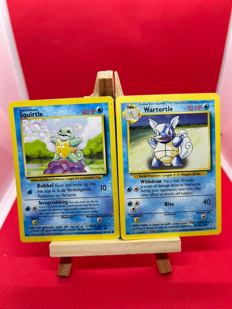 Squirtle + Wartortle Base Set – Vintage, Hobby en Vrije tijd, Verzamelkaartspellen | Pokémon, Zo goed als nieuw, Ophalen of Verzenden