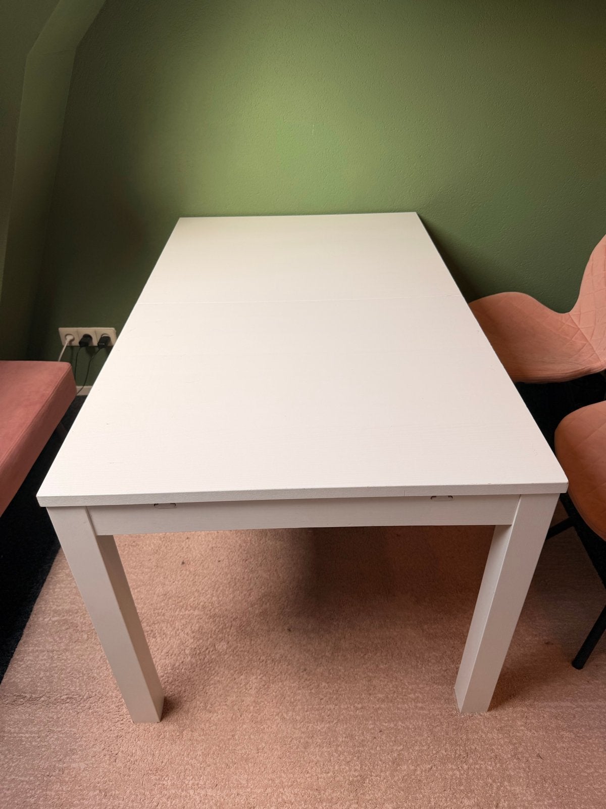 Uitschuifbare witte eettafel - 140/220 x 84 cm, Ophalen, Overige materialen, Gebruikt, 200 cm of meer