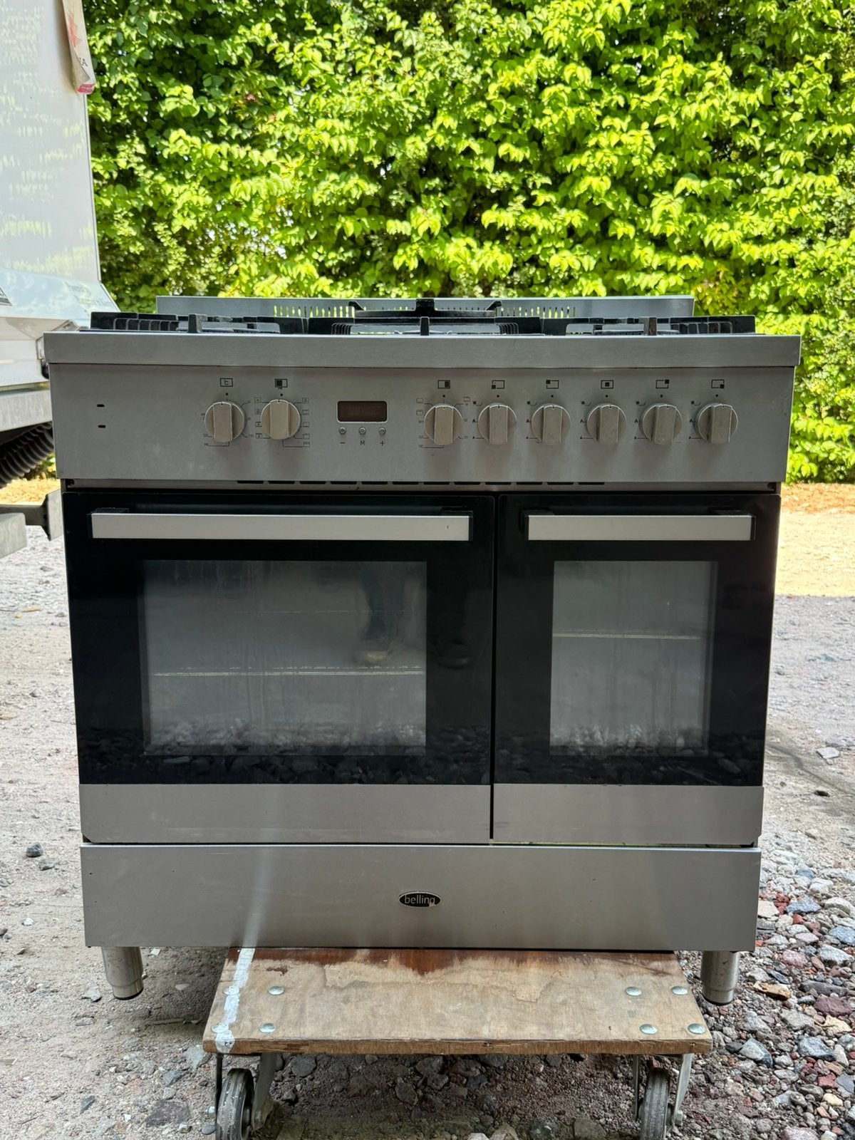 Belling 90 cm Gasfornuis 6 Pits Dubbele Elektrische Oven, Witgoed en Apparatuur, Fornuizen, Gebruikt, 60 cm of meer, Ophalen of Verzenden