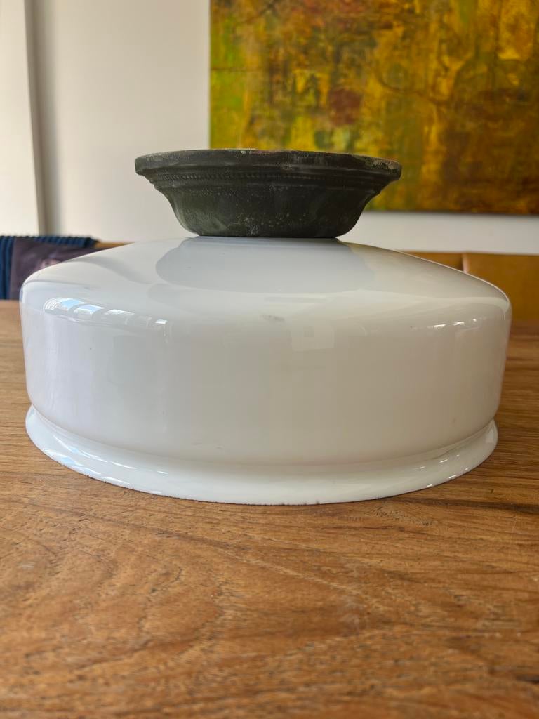 Antieke  Opale Glazen Lamp Plafonnière   Koperen  Fitting, Antiek en Kunst, Ophalen of Verzenden