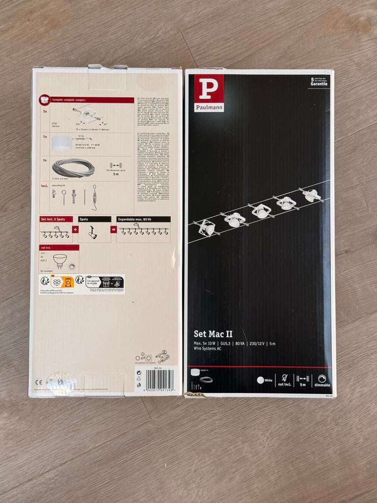 2x Paulmann Set Mac II Draadsystemen AC - 5 Spots, Wit, Huis en Inrichting, Lampen | Spots, Nieuw, Plafondspot of Wandspot, Metaal of Aluminium