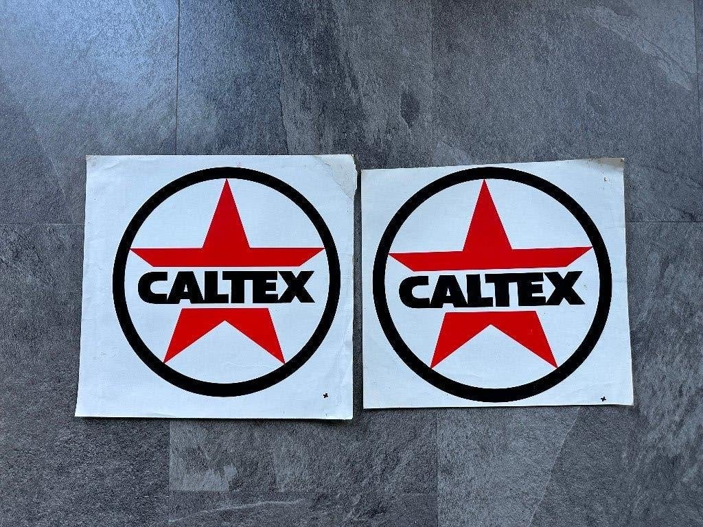 2 mooie CALTEX benzinepomp stickers sticker benzine olie., Ophalen of Verzenden, Gebruikt, Overige typen