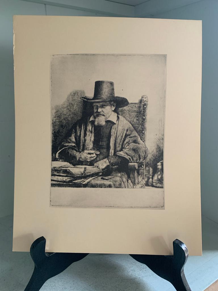 Oude lichtdruk van Rembrandt, 'De Prediker', Ets, Portret, Origineel, 1600 - 1699