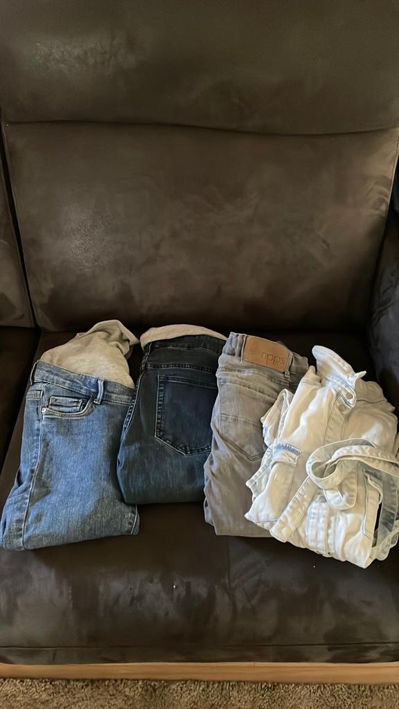 Zwangerschapsbroeken en jurkje maat 36 maat S, Ophalen, Zo goed als nieuw, Maat 36 (S), Broek of Spijkerbroek