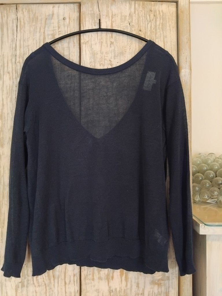 Maison Anje donkerblauwe linnen zomertrui, L, Kleding | Dames, Blauw, Maat 42/44 (L), Maison Anje, Ophalen of Verzenden