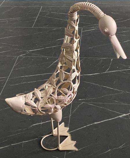 Metalen vogel eend creme art design kunst beeld steam punk, Ophalen, Handgemaakt, 20 - 50 cm, Wit