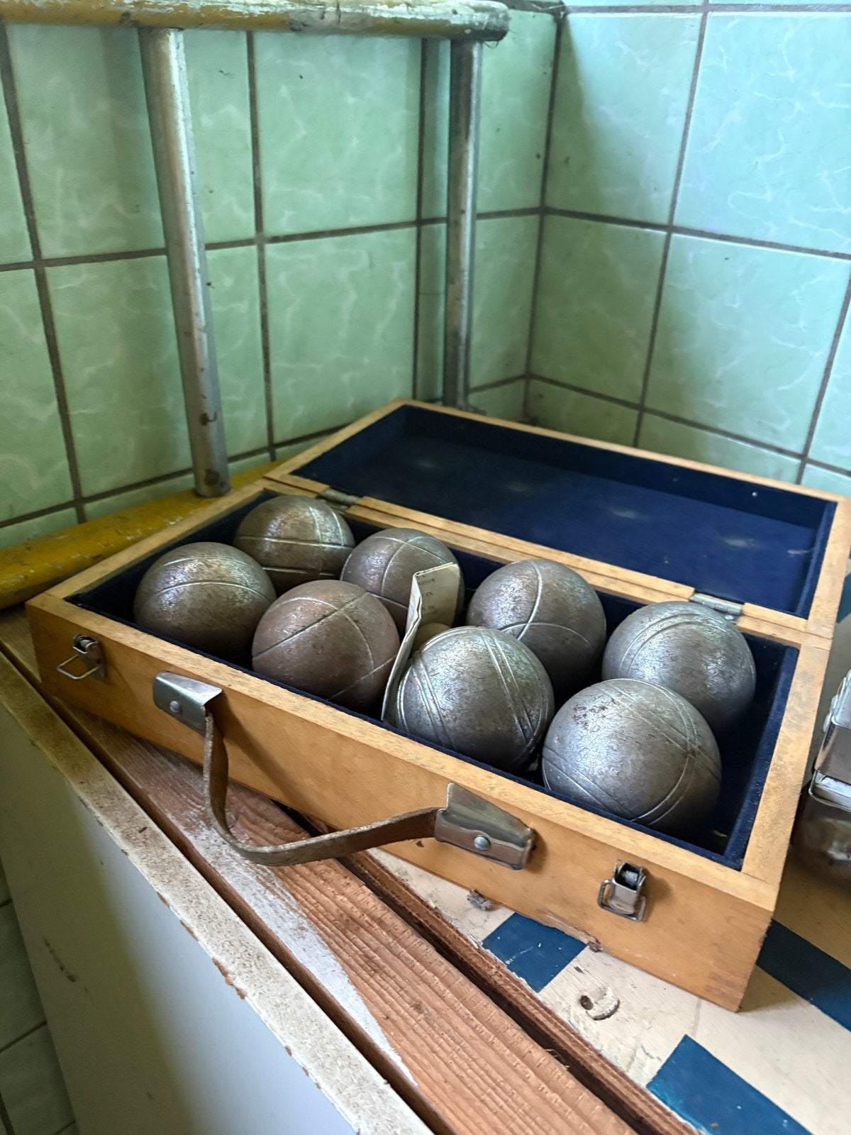 Vintage Petanque Set in Houten Koffer - 8 Ballen, Ophalen, Gebruikt