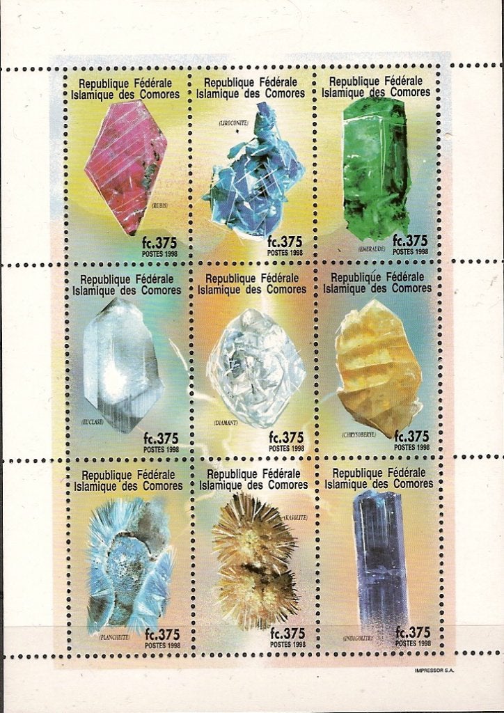 Comoren, Vel Mineralen en edelstenen, Verzenden, Postfris, Overige thema's