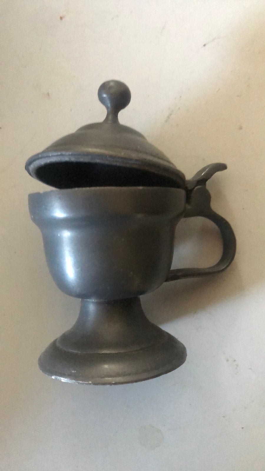 Tinnen mosterdpot, merk Engeltje, 11 cm hoog, Ophalen of Verzenden