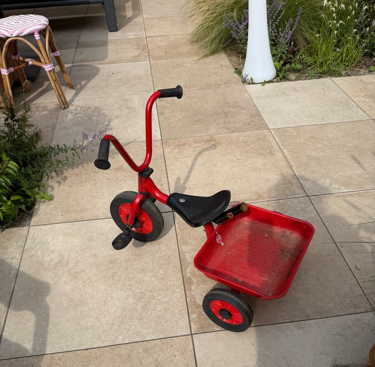 Winther driewieler met bakje - Rood, Ophalen, Gebruikt, Trapvoertuig