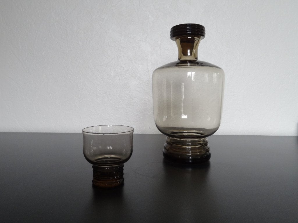2 karaffen met stop en 1 glas, met ribbelvoet, jaren 20, Antiek en Kunst, Verzenden, Overige typen, Groen, Glas