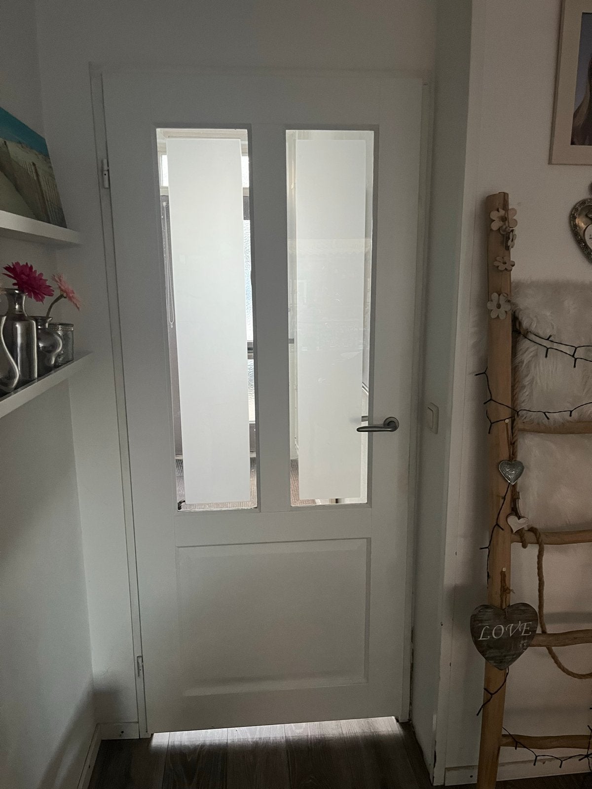 Binnendeur linksdraaiend opdek 83x200 cm met glas, Ophalen, Gebruikt, 80 tot 100 cm, Binnendeur