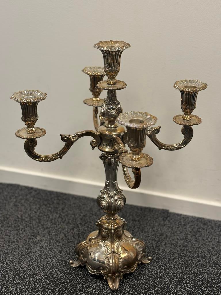 Hazorfim 925 sterling zilveren vijfarmige kandelaar, Ophalen of Verzenden, Zilver