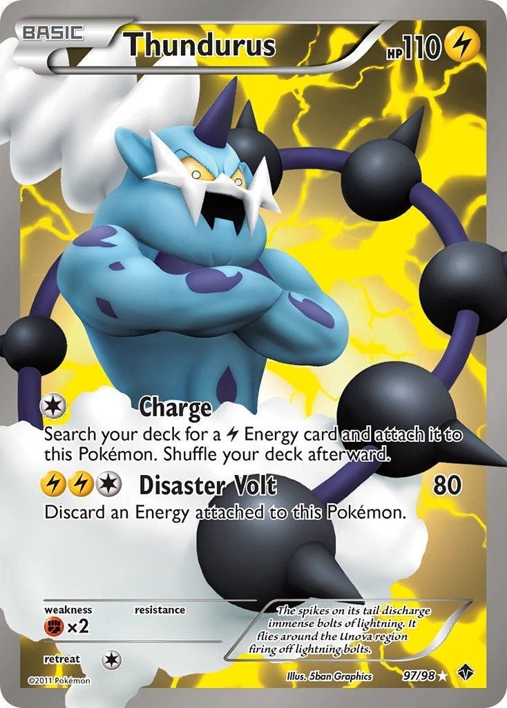 Black&White Series Emerging Powers Thundurus 97/98 Holofoil, Ophalen of Verzenden, Nieuw, Losse kaart