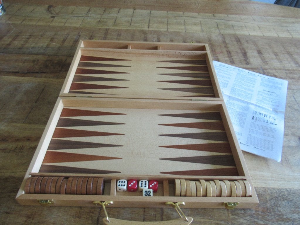 Mooi Backgammon Spel in grote Luxe houten kist koffer 38x24, Ophalen of Verzenden, Nieuw