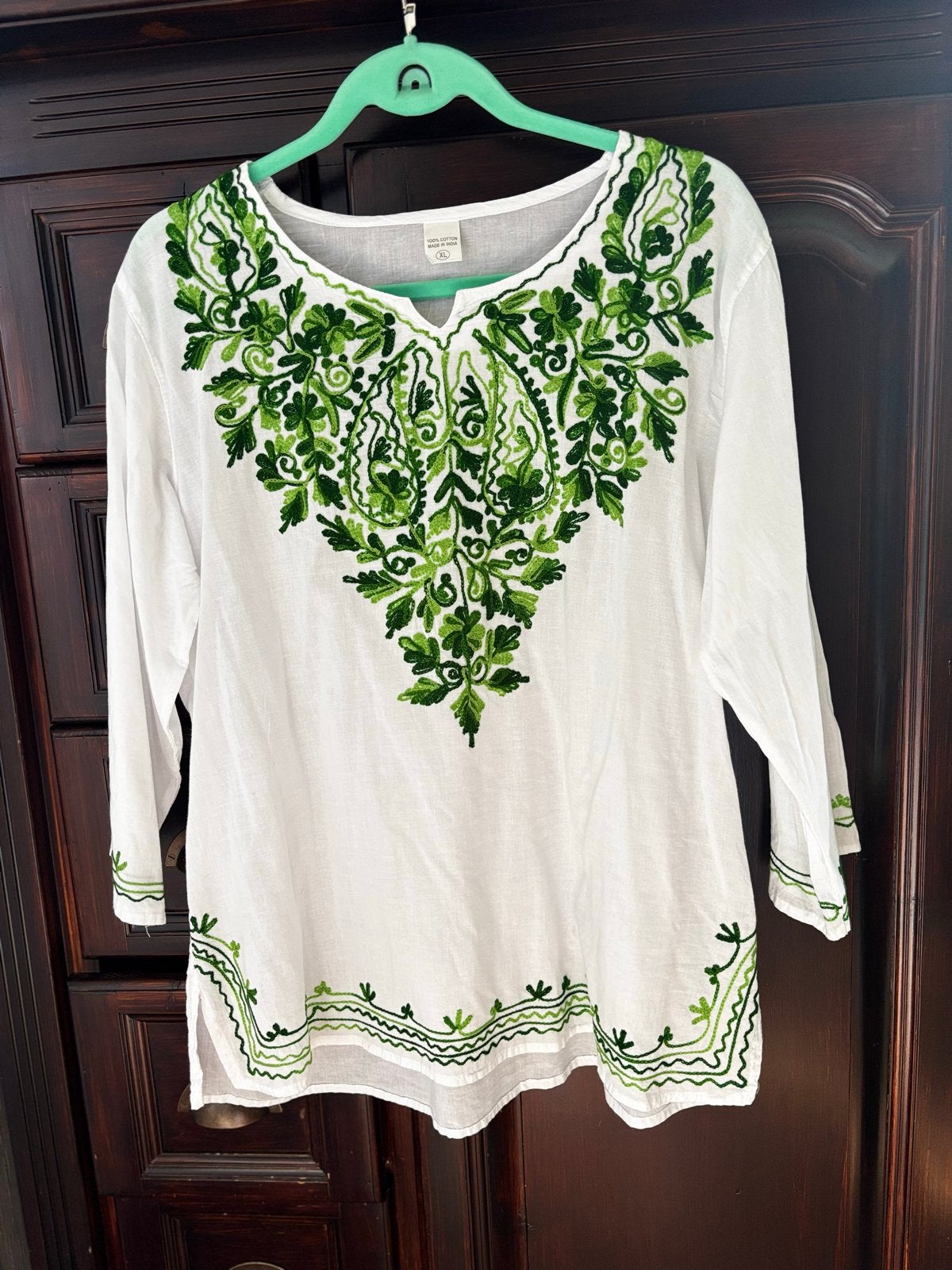 Geborduurde Indiase Blouse - maat L, Ophalen of Verzenden, Gedragen, Maat 38/40 (M), Wit
