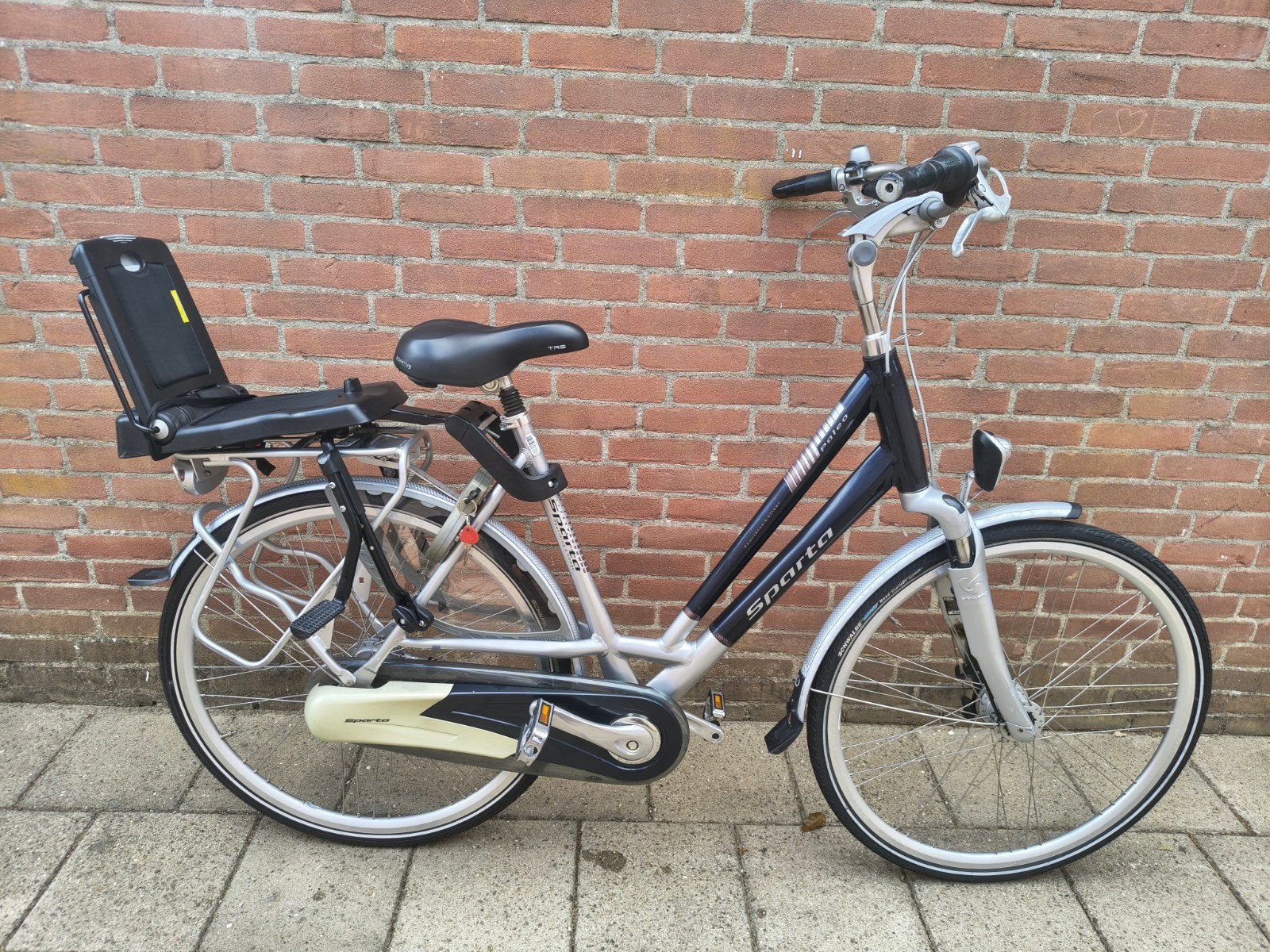 Sparta moedersfiets met Bobike kinderzitje, Ophalen, Sparta, 53 tot 56 cm, Velgrem