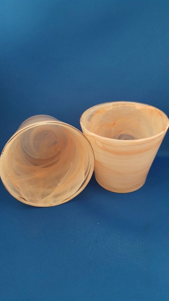 2x design bloempotten glas, roze met wit, gaaf. 5A29, Ophalen of Verzenden, Groenteplant, Halfschaduw, Minder dan 100 cm