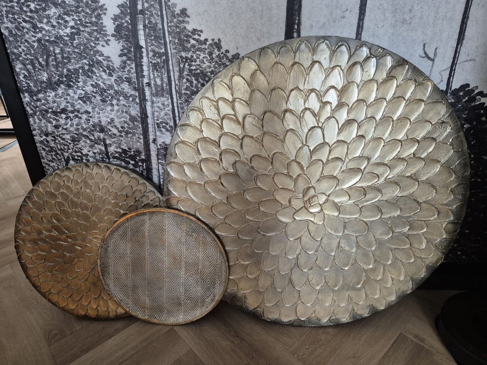 Set van 3 decoratieve wandcirkels - Goud, Metaal, Meerkleurig, Ophalen of Verzenden, Zo goed als nieuw