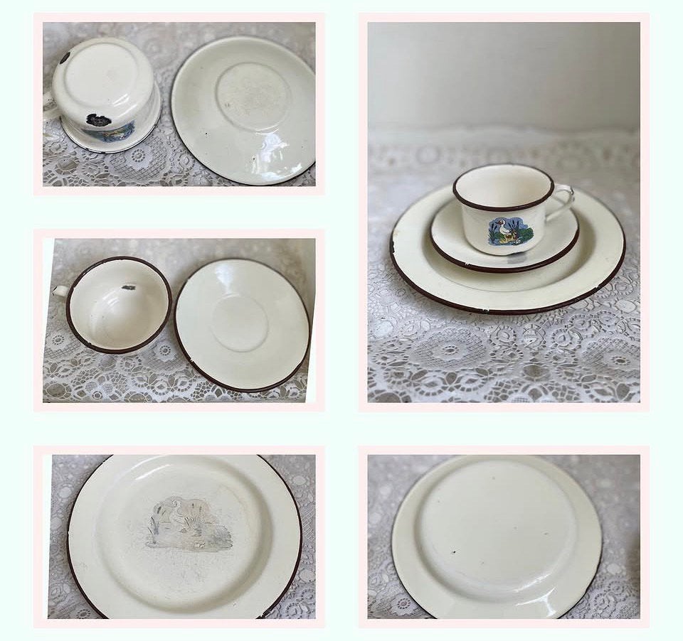 Emaille kinderservies, Ophalen of Verzenden