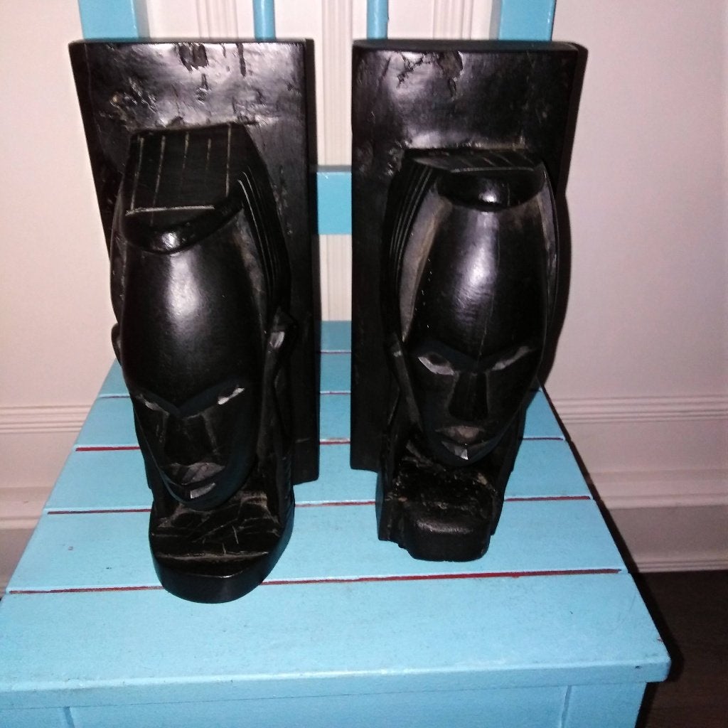 Handgesneden houten boekensteunen uit Afrika, Antiek en Kunst, Kunst | Niet-Westerse kunst, 20 cm, Afrika, Zwart, Houtsnijwerk