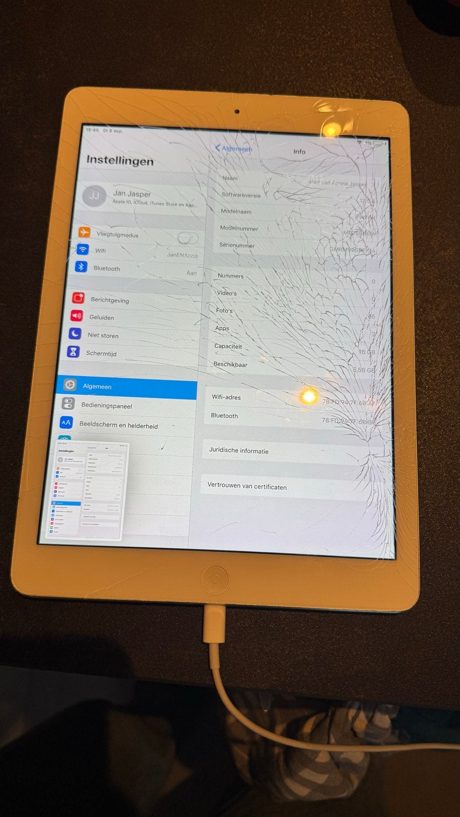 Apple iPad Air 16GB Wi-Fi - Scherm gebarsten, Computers en Software, 10 inch, Gebruikt, Apple iPad Air, Ophalen of Verzenden