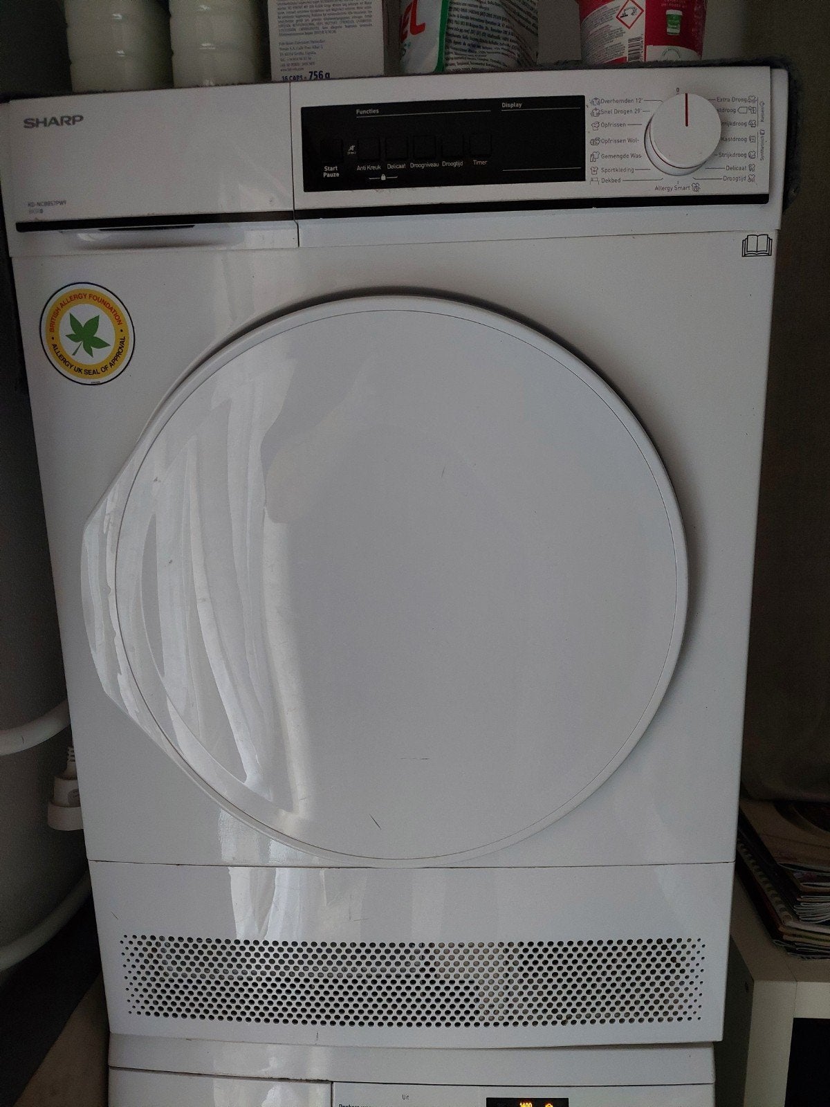 Sharp KD-NCB8S7PW9-BX Condensdroger 8kg, Witgoed en Apparatuur, Wasdrogers, Ophalen, Gebruikt, 8 tot 10 kg, Voorlader
