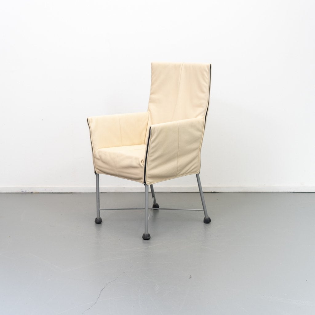 6 Montis Chaplin stoelen crème wit leder - rvs/dop, Niet ingevuld, Niet ingevuld, Ophalen of Verzenden, Zo goed als nieuw