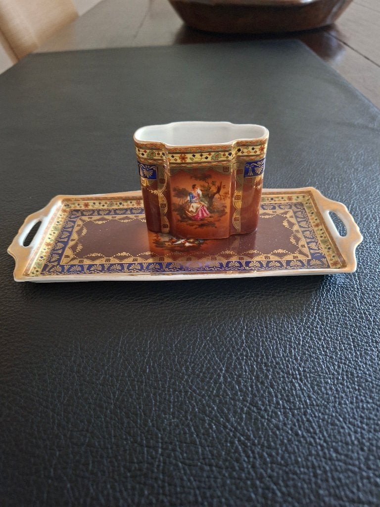 antiek sigaretten vaasje met schaaltje, Antiek en Kunst, Ophalen of Verzenden
