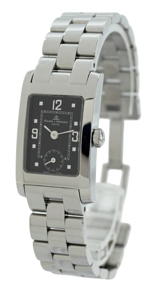Baume Mercier Hampton tankhorloge, zwarte wijzerplaat, Overige merken, Staal, Gebruikt, Staal