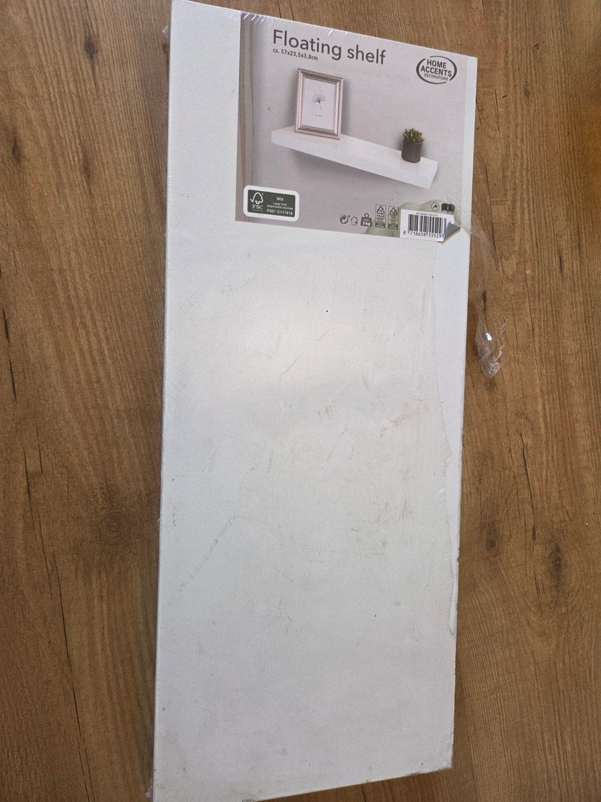 Nieuwe zwevende wandplank - Wit, 57x23,5x3,8cm, Huis en Inrichting, Woonaccessoires | Wandplanken en Boekenplanken, Ophalen of Verzenden