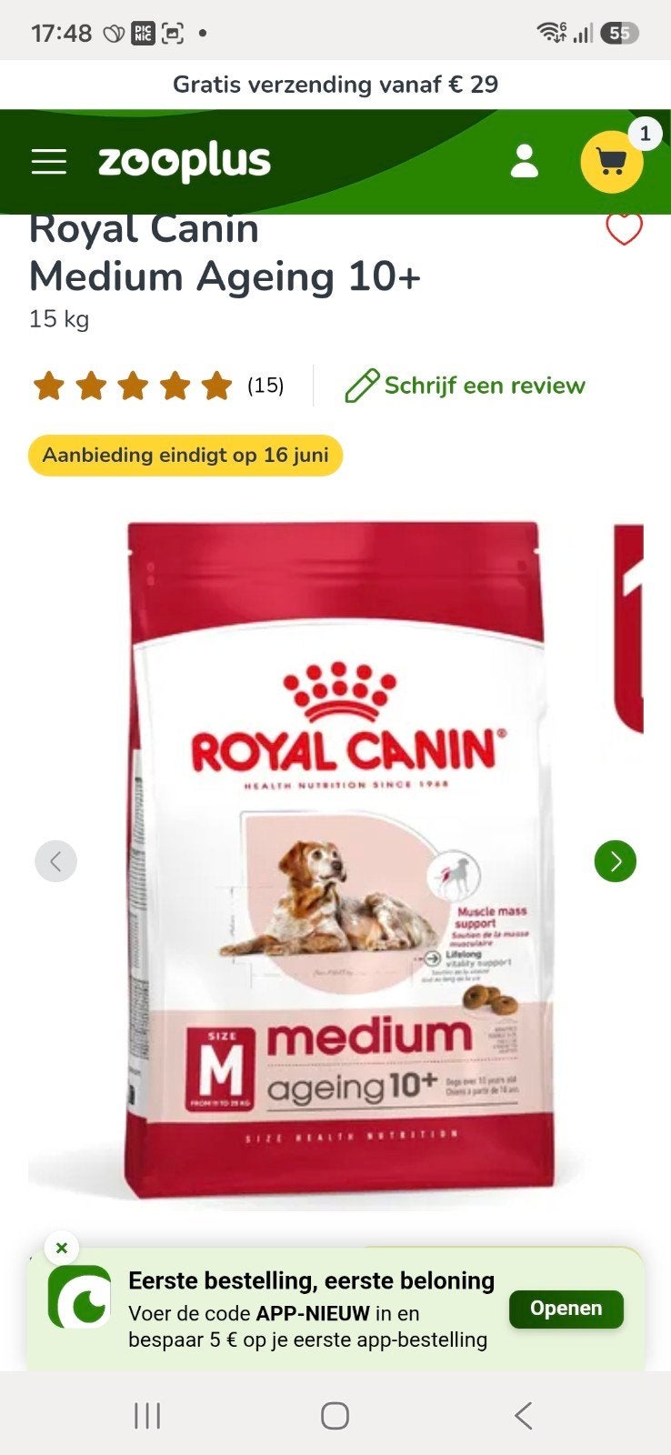 Royal Canin voer medium Hond 15kg, Ophalen, Hond